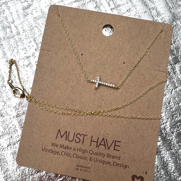 Must Have Gold Necklace with Pave Crystal Accents 18” - Picture 3 of 4